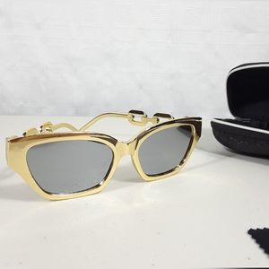 Gold Frame Sunglasses UV Protection Retro Chain Black Lens Womens Fancy Shades